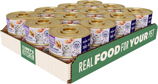 YOUR PET'S KITCHEN Canned Wet Cat Food, Roasted Flavor Turkey Stew - 3 oz Cans (Pack of 24), Made in The USA with Real Turkey