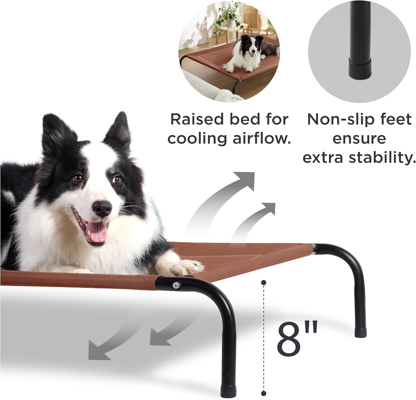 Bedsure Outdoor Elevated XL Dog Bed, Portable Indoor & Outdoor Cooling Raised Cot Pet Hammock Bed with Skid-Resistant Feet, Frame with Breathable Mesh, Terracotta, 54 inches
