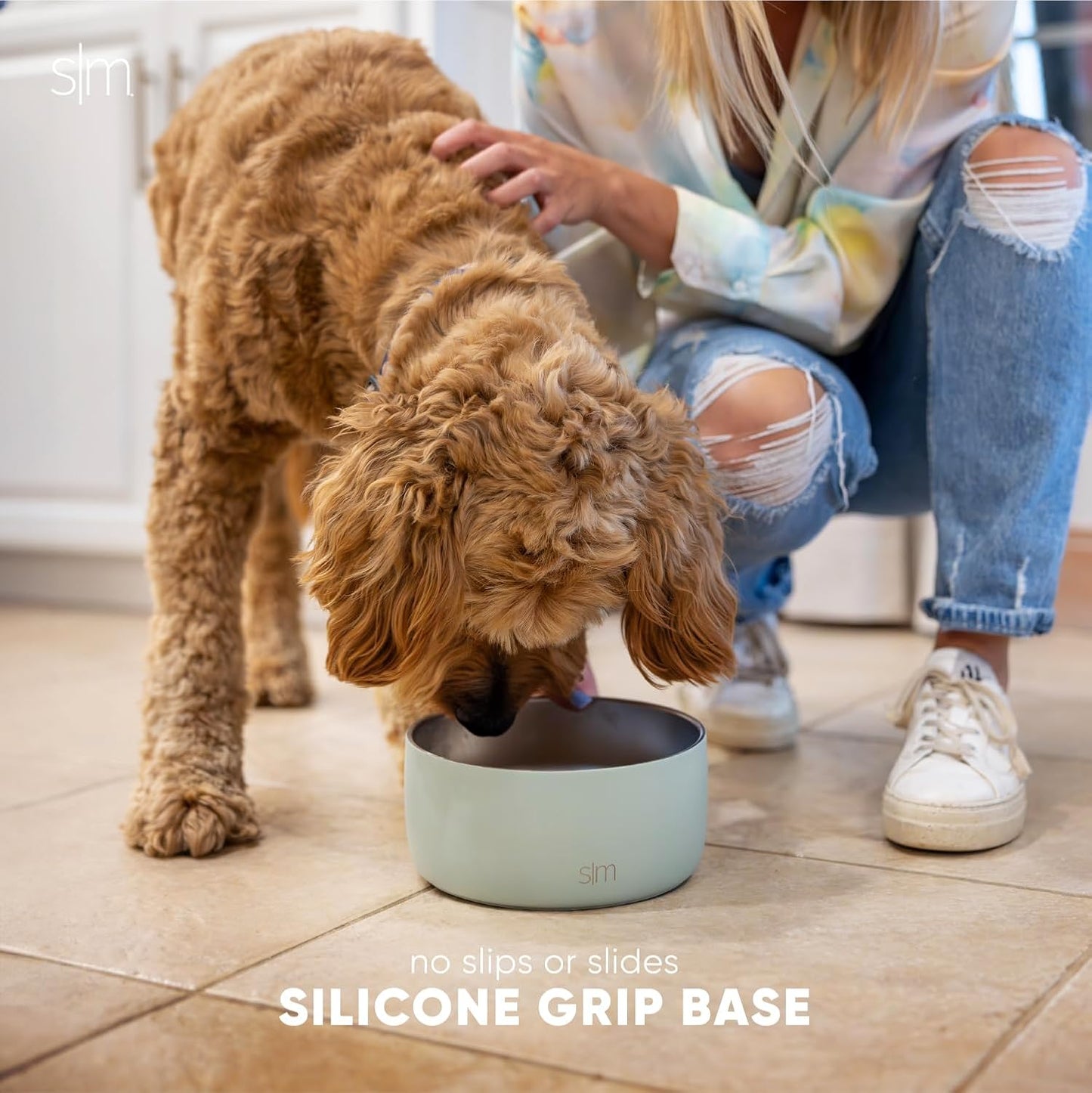 Simple Modern Stainless Steel Pet Water Bowl for Dogs & Cats | Reusable Insulated Stainless Steel Food Bowls for Dog Cat | No Tip No Slip BPA Free | Bentley Collection | Medium (32oz) | Almond Birch