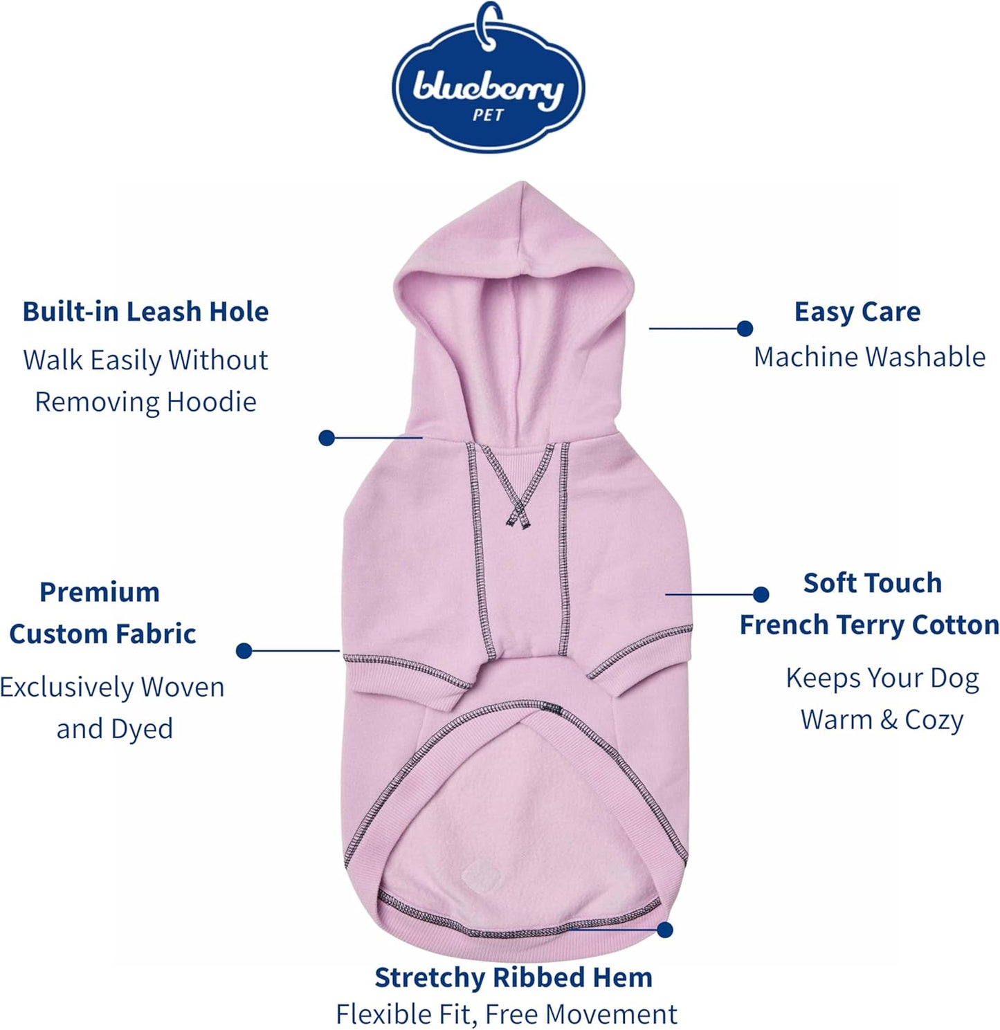 Blueberry Pet Essentials Dog Hoodie – 22 inch, Cotton‑Blend Sweatshirt with Hood, Pink Lilac, Machine‑Washable Small‑Dog Jersey
