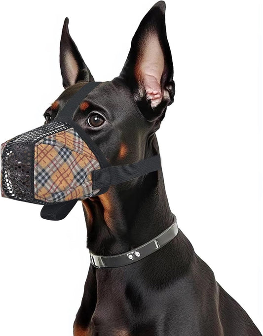 Dog Muzzle for Small Large Dogs - Soft Nylon Basket Muzzle with Adjustable Strap, Breathable Mesh Design Prevents Biting Chewing Licking Eating - Ideal for Training, Grooming & Vet Visits (Yellow, L)