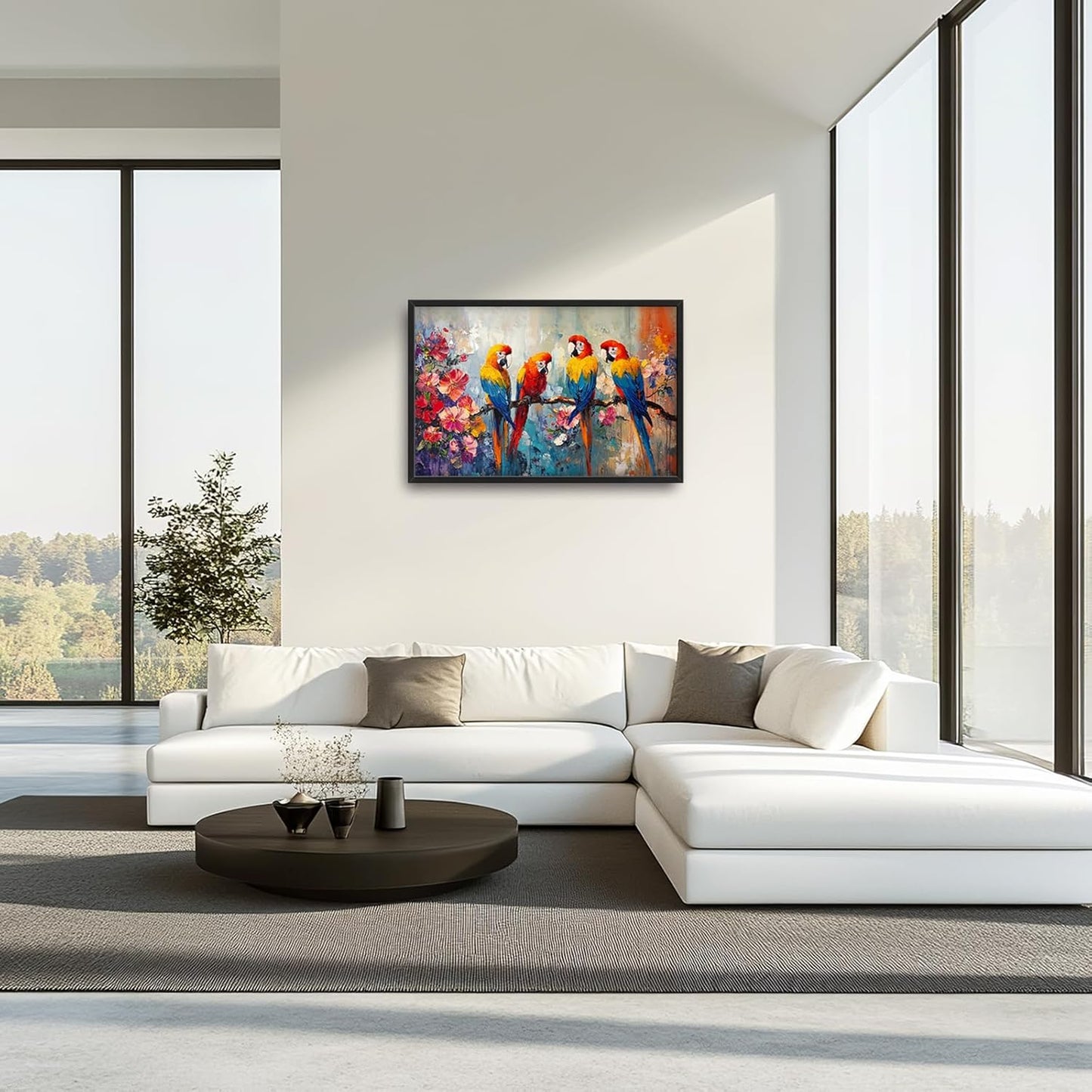 Extra Large Framed Parrot Bird Wall Art,Oversized Abstract Colorful Parrots Flower Wall Decor Pictures for Living Room,Canvas Print Painting Modern Artwork Bedroom Office Bathroom Home Decor 36L x24W