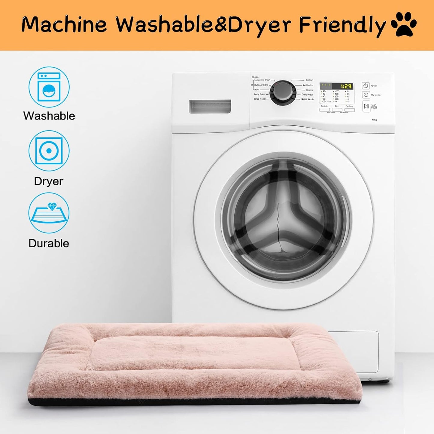 Ultra Soft Dog Bed & Kennel Pad for Medium Dogs, Fit Metal Crates - Washable & Anti-Slip, Cozy Sleeping Mat - Pink, 30"