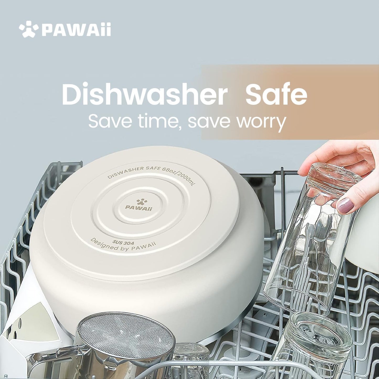 Pawaii Stainless Steel Dog Bowl with Non-Slip Rubber Base & Double Wall Insulation - Durable Design | Includes ID Tag | Dishwasher Safe Food & Water Bowl for All Dogs (68oz)