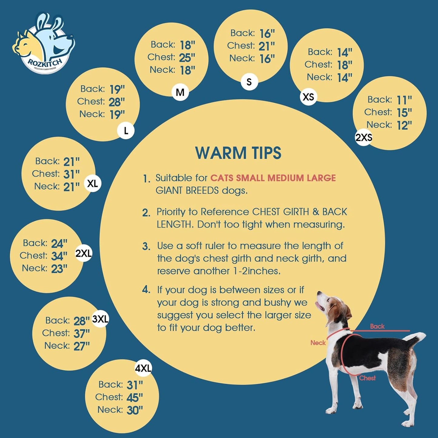 ROZKITCH Fleece Dog Pajamas, Pet Windproof Warm Cold Weather Jacket Vest Cozy Jumpsuit Apparel Outfit Clothes for Small Dog Walking Hiking Sleep Blue 2XS