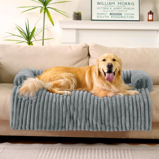 FUNNY FUZZY Pet Couch Cover for Sofa, Calming Dog Bed for Couch, Fluffy Plush Dog Couch Mat for Furniture Protector for Large Medium Small Pets, 47×37 in, Mist Grey