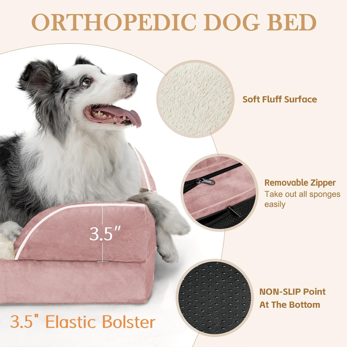 Comfort Expression Small Dog Beds Waterproof Cat Beds Orthopedic Foam Sofa Beds for Small Dogs Comfy Pet Bed with Washable Removable Cover & Non-Slip Bottom(XX-Small,Pink)