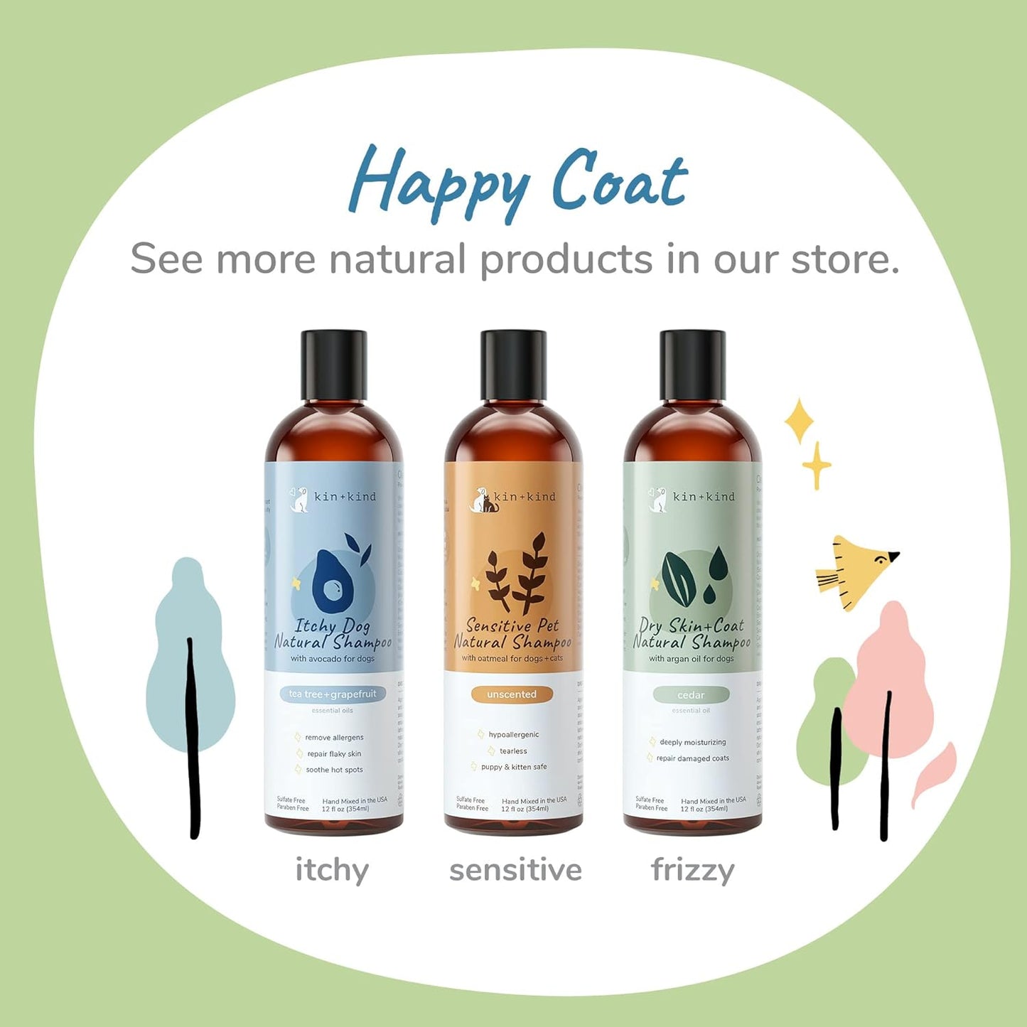 kin+kind Lavender Oatmeal Pet Shampoo + Conditioner for Itchy Dogs and Cats - Pet Natural Shampoo Plus Conditioner (Bundle)