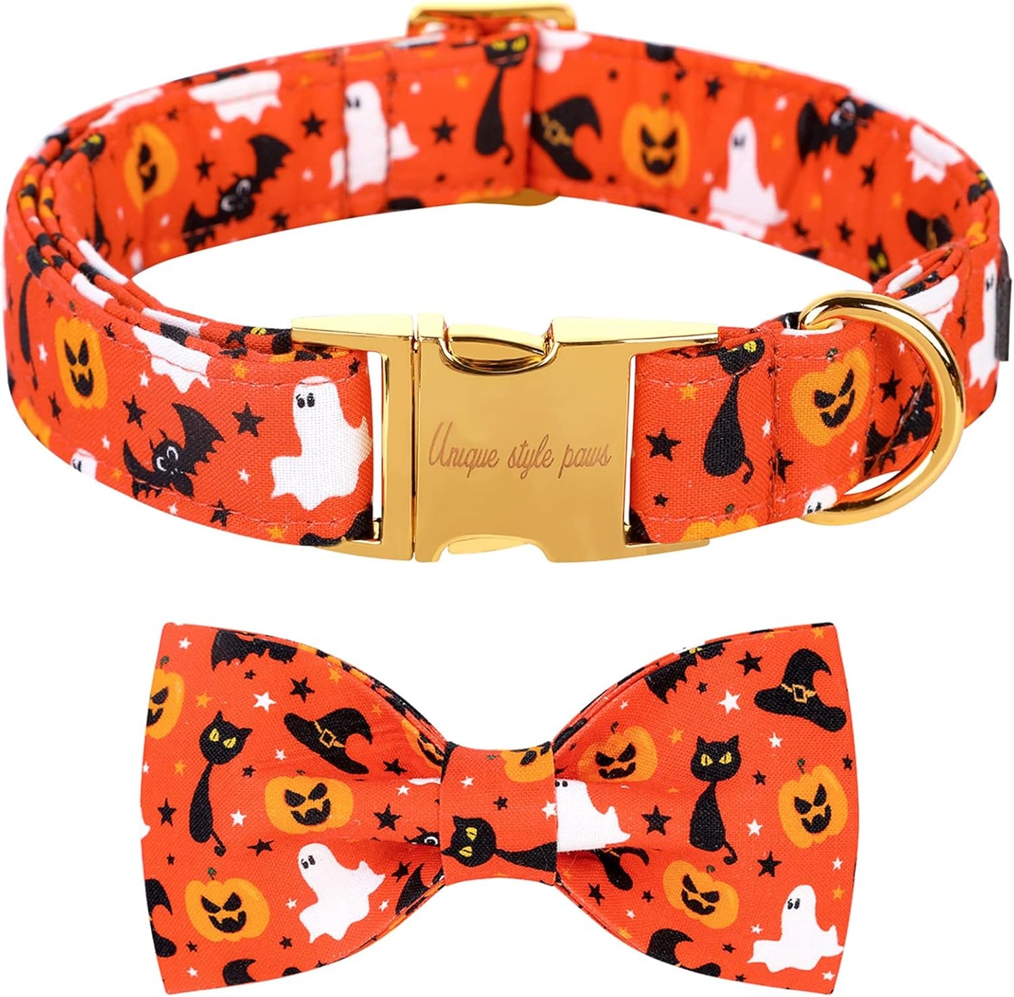 Unique style paws Halloween Dog Collar with Bow Tie Cotton Adjustable Puppy Collar for Small Medium Large Dogs-XS