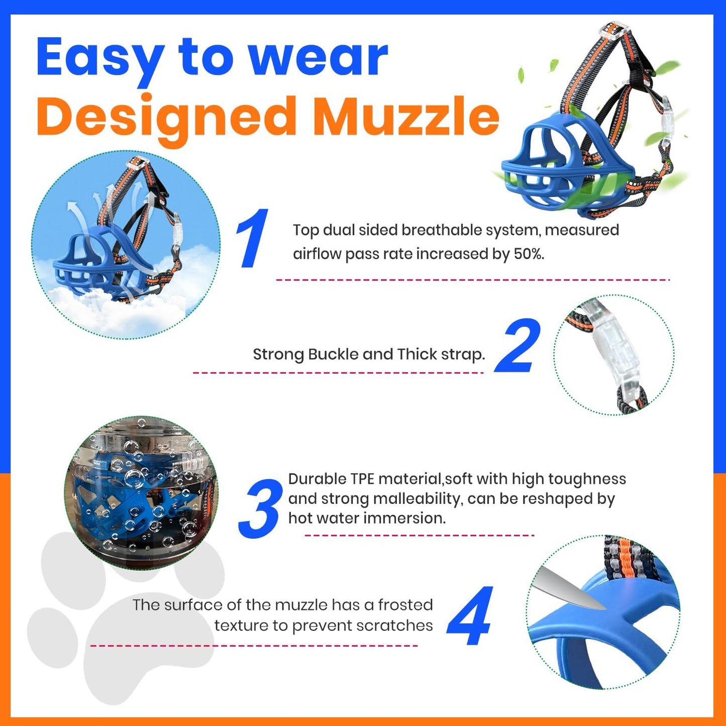 Dog Muzzle, Basket Muzzle for Small Medium Large Dogs, Anti-Biting and Chewing, Lightweight & Sturdy Cage Design, Allows Panting & Drinking, Ideal for Grooming & Training(Blue Size XL)