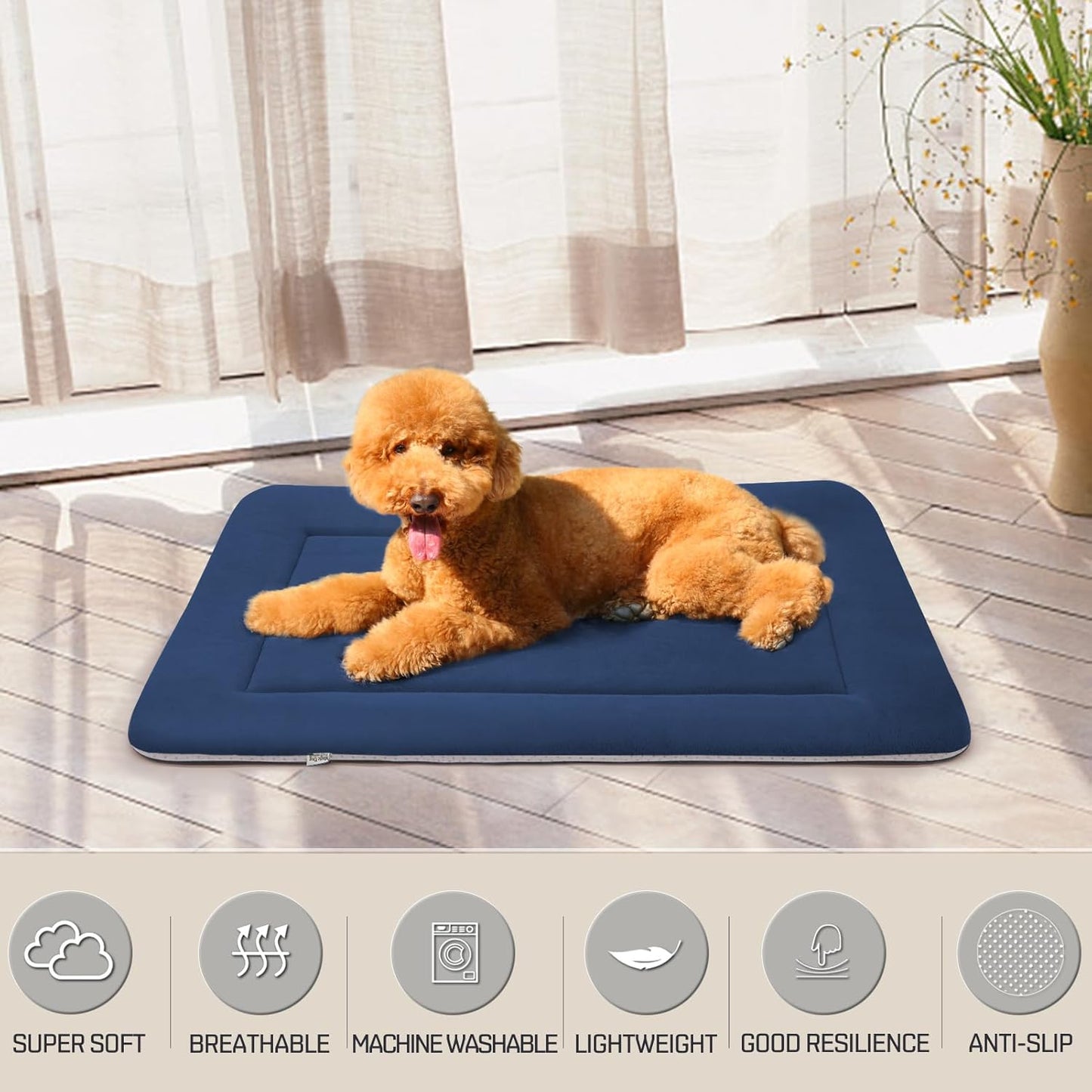 Magic Dog Extra Large Soft Crate Pad Mat, Jumbo 48 Inches Machine Washable Pet Bed Kennel Pad With Non-Slip Bottom, Dark Blue