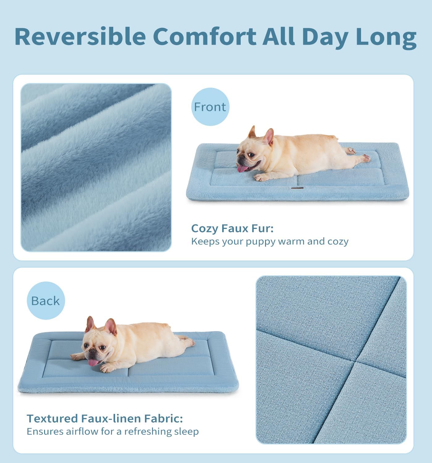 Made4Pets Dog Crate Pad Bed for Large Dogs, Washable & Reversible, Anti-Slip Kennel Mat for Cozy Sleeping, Soft Fluffy Dog Bed for Indoor & Outdoor Use, 41"x29", Blue
