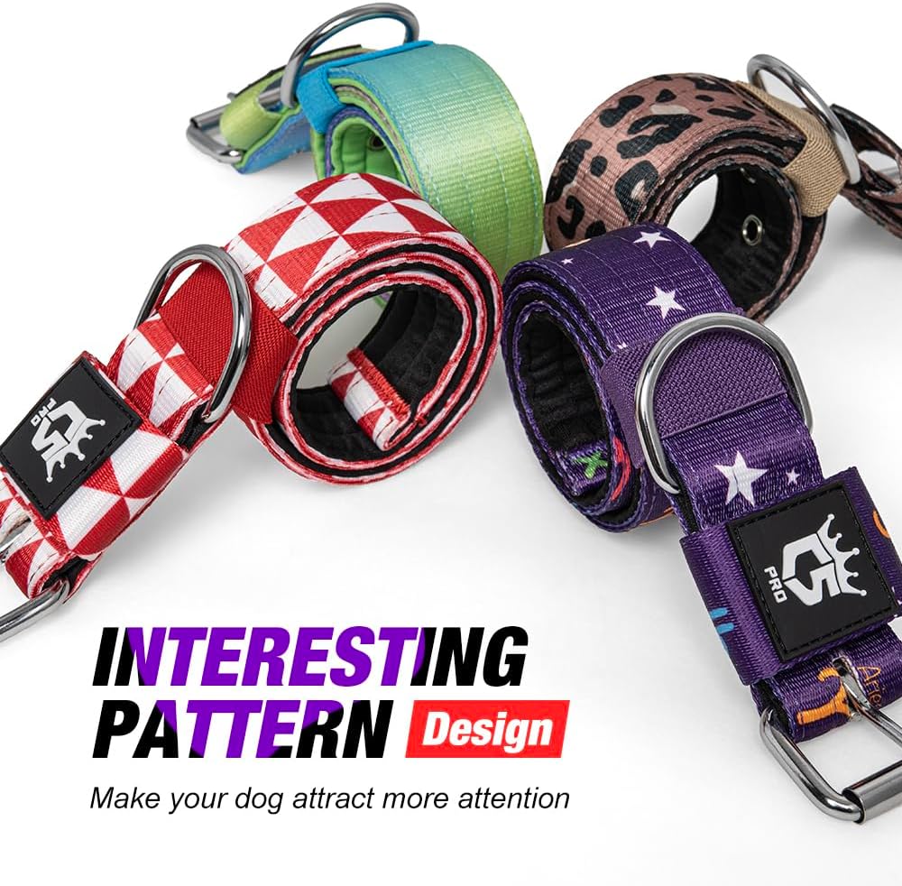 TSPRO Tactical Dog Collar 1.25 Inch Wide Thick Dog Collars with Heavy Duty Metal Buckle, Durable, Strong, Adjustable for Small Dogs (Leopard Print S)