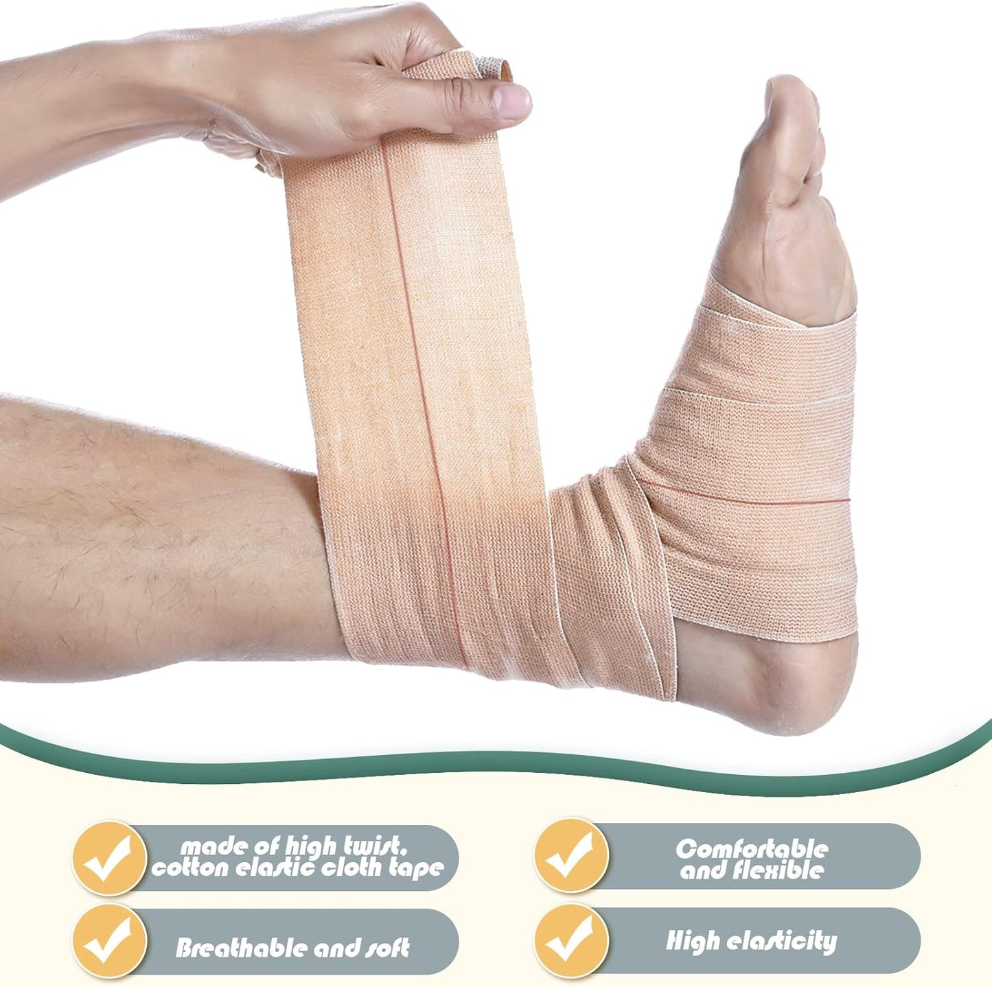 4 Rolls Elastic Tape Adhesive Elastic Tape Self Adhesive Bandage Wrap Flexible Stretch Bandages for Sports Ankle, Knee and Wrist Sprains Animal Pets, 2 Inch x 5 Yard
