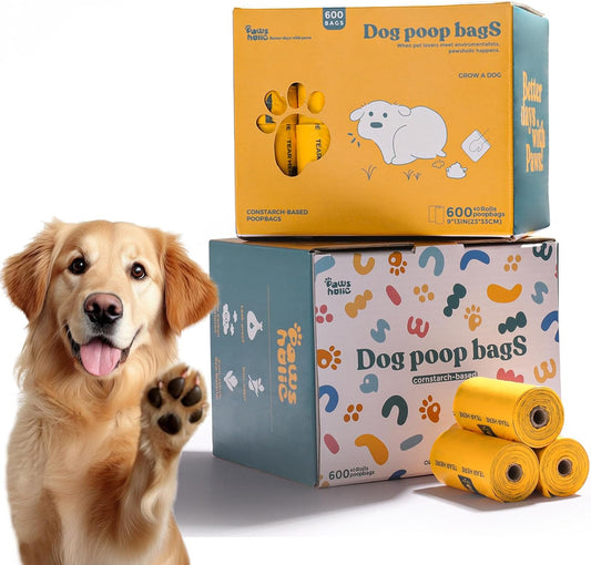 Dog Poop Bags Rolls Biodegradable 100% Leak Proof Thickened Dog Waste Bags - 600 Count 40 Rolls - Cornstarch Based Doggie Poop Bag for Small and Big Dogs(Unscented)