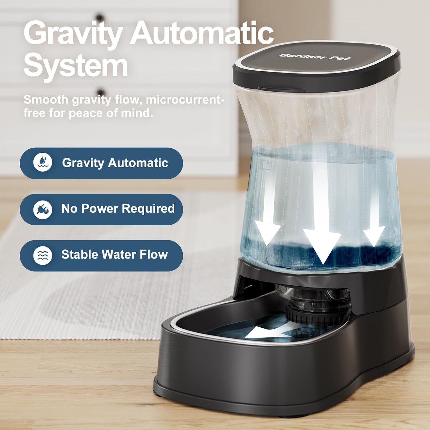 Automatic Gravity Water Dispenser for Dogs, 1Gallon Stainless Steel Dog and Cat Water Bowl Dispenser, Dog Water Fountain Dispenser for Small&Medium Dogs, Cats, Puppies(Black)