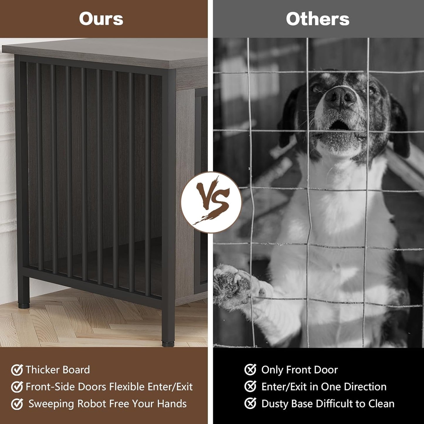 EasyCom 39.96" XL Wooden Large Dog Crate Furniture for Medium and Large Breed, Chew-Resistant Dog Kennel Furniture Indoor with 2 Doors and 3.94" Raised Feet, as TV Stand, End Table, Crate Table