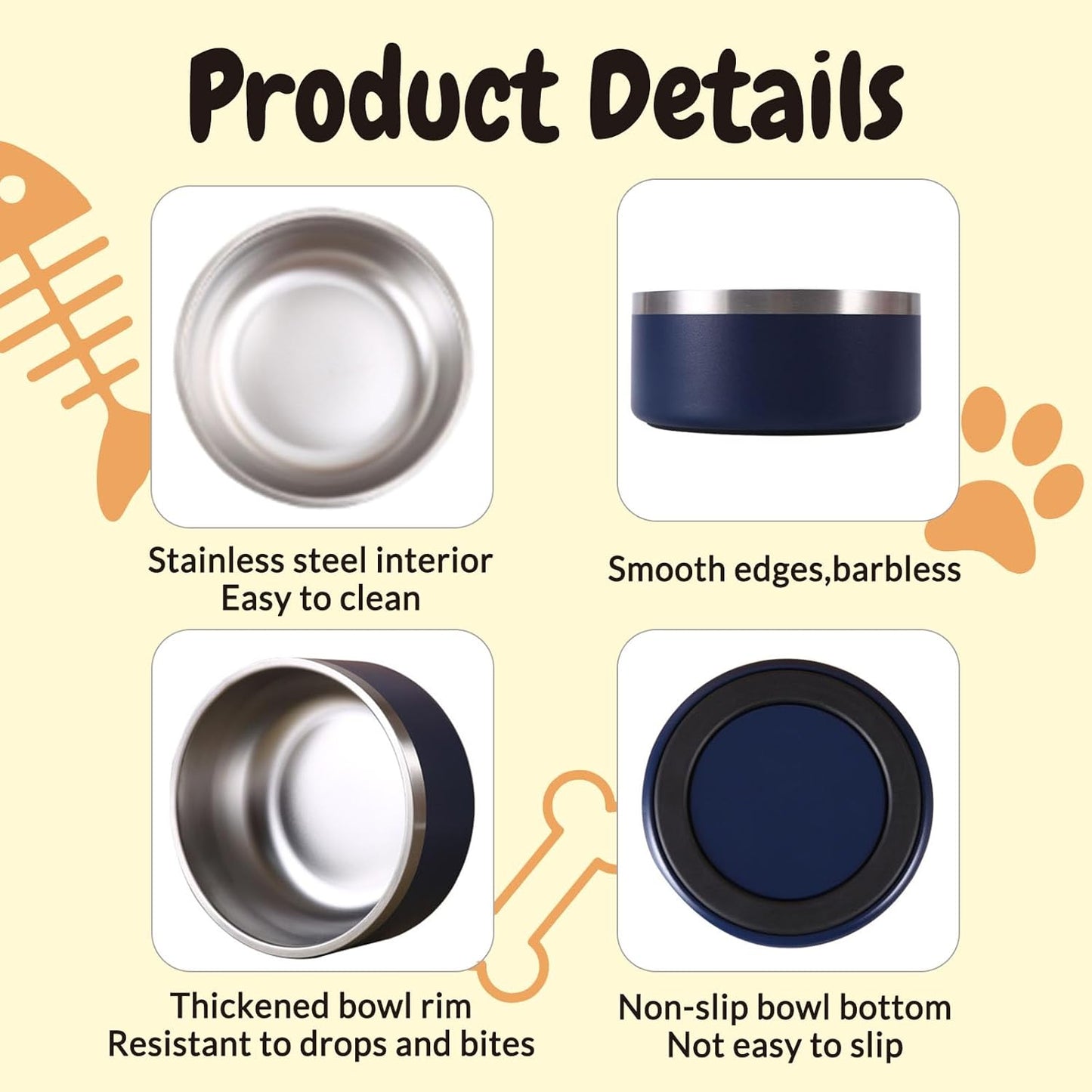 64OZ Personalized Dog Bowl Laser Engraved Custom Pet Name 18/32/42/64 oz No Slip Stainless Steel Insulated Bite-Resistant Food Water Dishes-Red