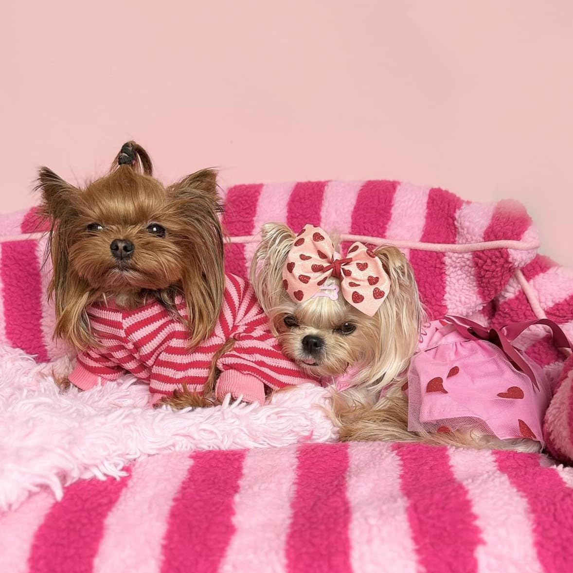 Fitwarm Pink and Red Striped Dog Pajamas, Waffle Dog Clothes for Small Dogs Girl Boy, Puppy Onesie with Feet, Pet Cat Outfit, XL