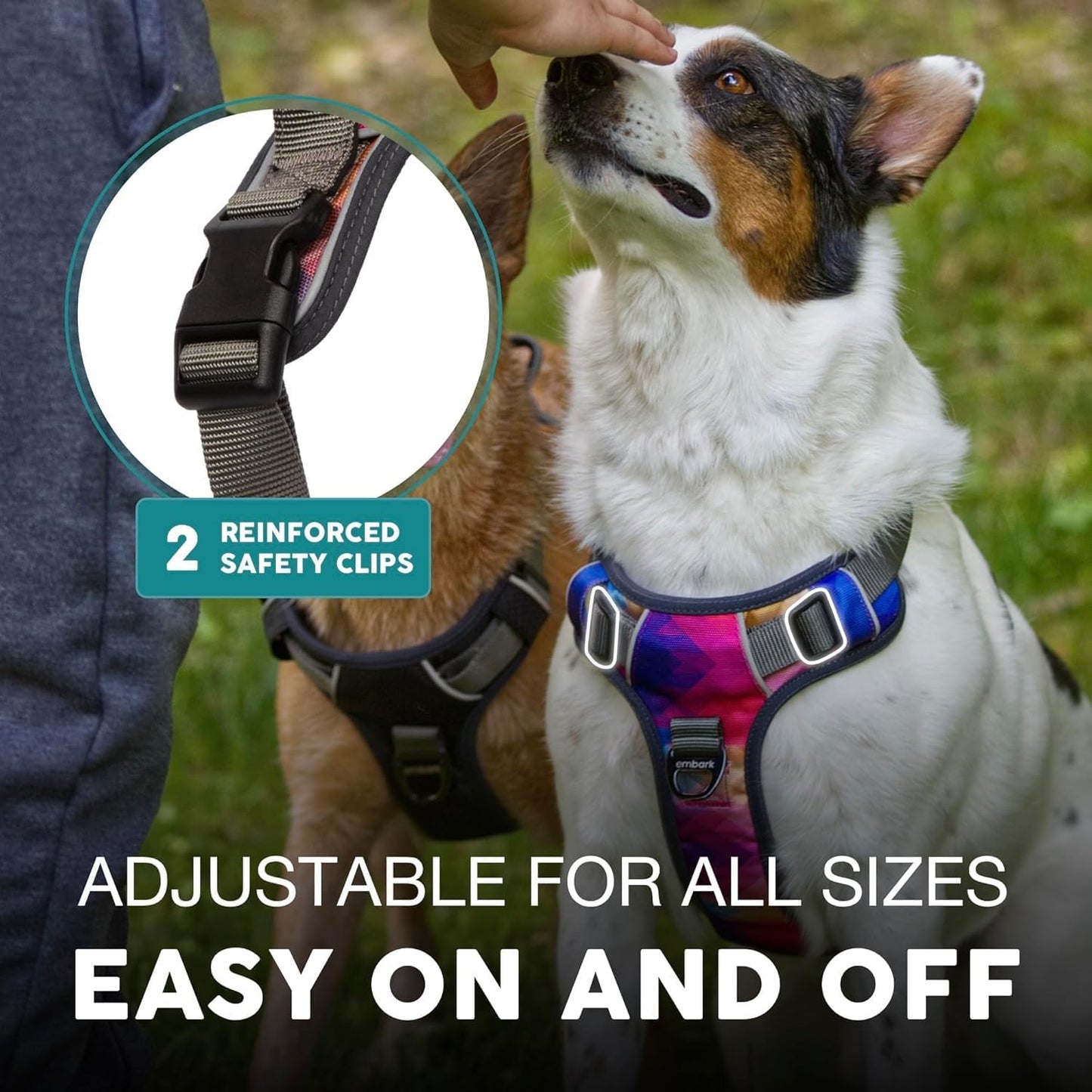 Embark Adventure Dog Harness, Reflective Trim No Pull Harness for Medium Sized Dog - Military Grade Nylon, Front Clip with Gel Lined Handle. Soft & Padded Puppy