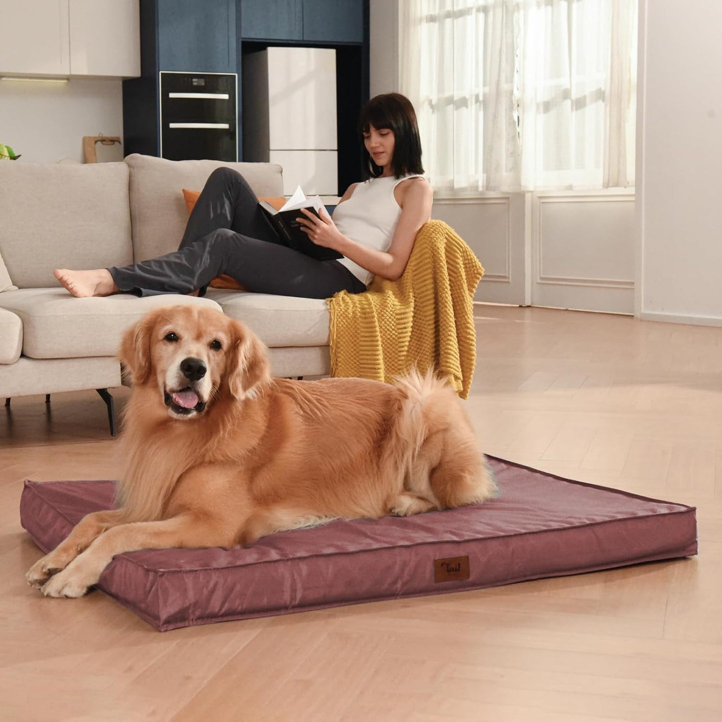 Outdoor Dog Bed for Medium Dogs, Waterproof Dog Crate Bed for Puppy Beds, Orthopedic Egg Crate Foam Pet Bed with Washable and Removable Oxford Cover, Pink