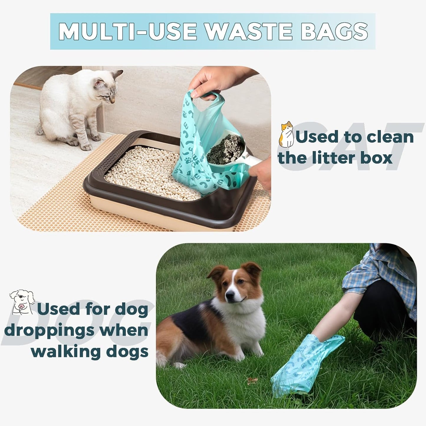 Cat Litter Bags Biodegradable 100% Leak-Proof Cat Poop Bags with Handle, 360 Counts, Cornstarch Based Extra Thick, Easy Tie Pet Waste Pick Up Bag (Lavender Scented)