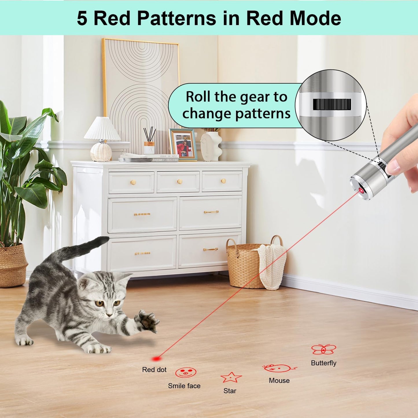 TBTeek Cat Toy, USB Rechargeable Interactive Kitten Toy, 7 Light Modes & Adjustable Patterns, Portable Pet Cat Mouse Toy for Fun Chase Play Exercise (2 Pack)