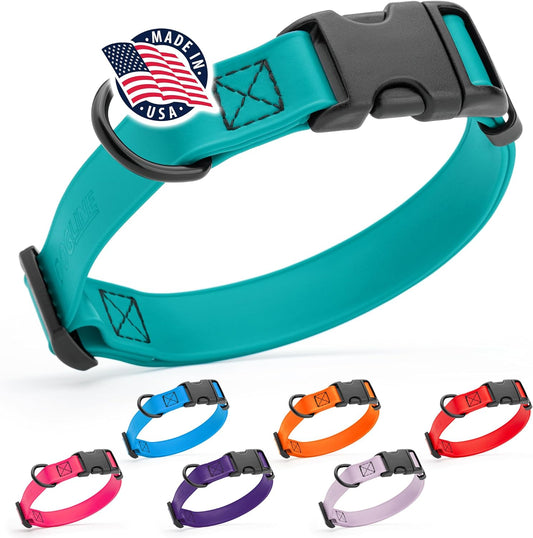 Dogline Biothane Waterproof Dog Collar with Quick Release Buckle Strong Coated Nylon Webbing with Odor- Proof for Easy Care Easy to Clean Fits Small Medium Large Dogs, Teal 5/8" W 9-14" L