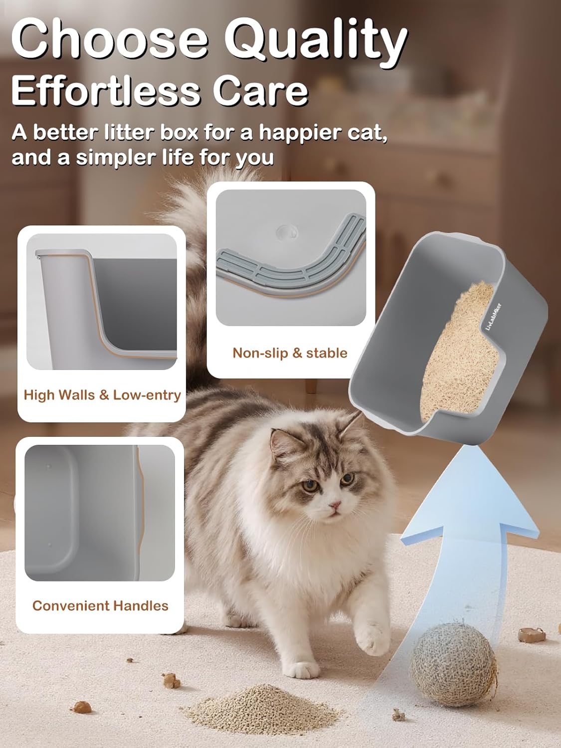 Extra Large Cat Litter Box with High Sides - Splash-Proof Design for Big Cats & Multi-Cat Homes, 24.6in x 16.7in x 12.8in (Yellow)