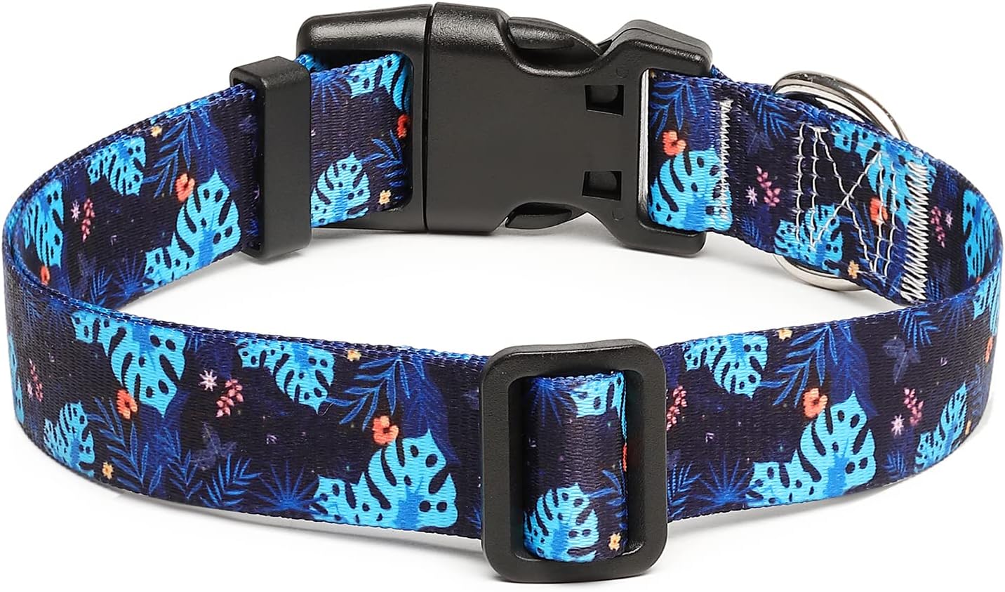 Mercano Adjustable Dog Collar - Special Design Patterns, Soft Nylon Comfortable Durable Pet Collar for Small Medium Large Dogs (XS, Monstera)