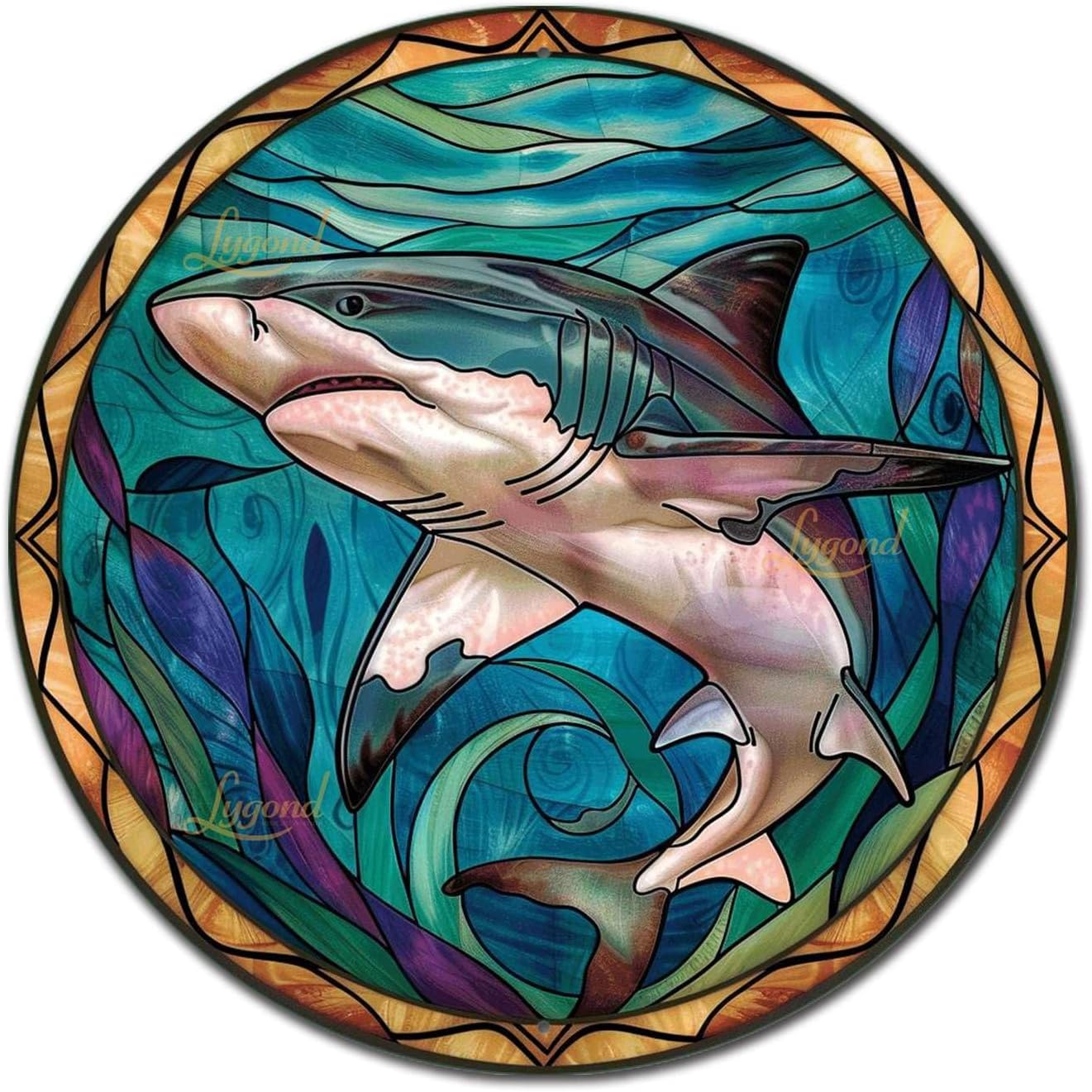 Lygond Metal Shark Garage Sign - Stained Glass, 88 Inches