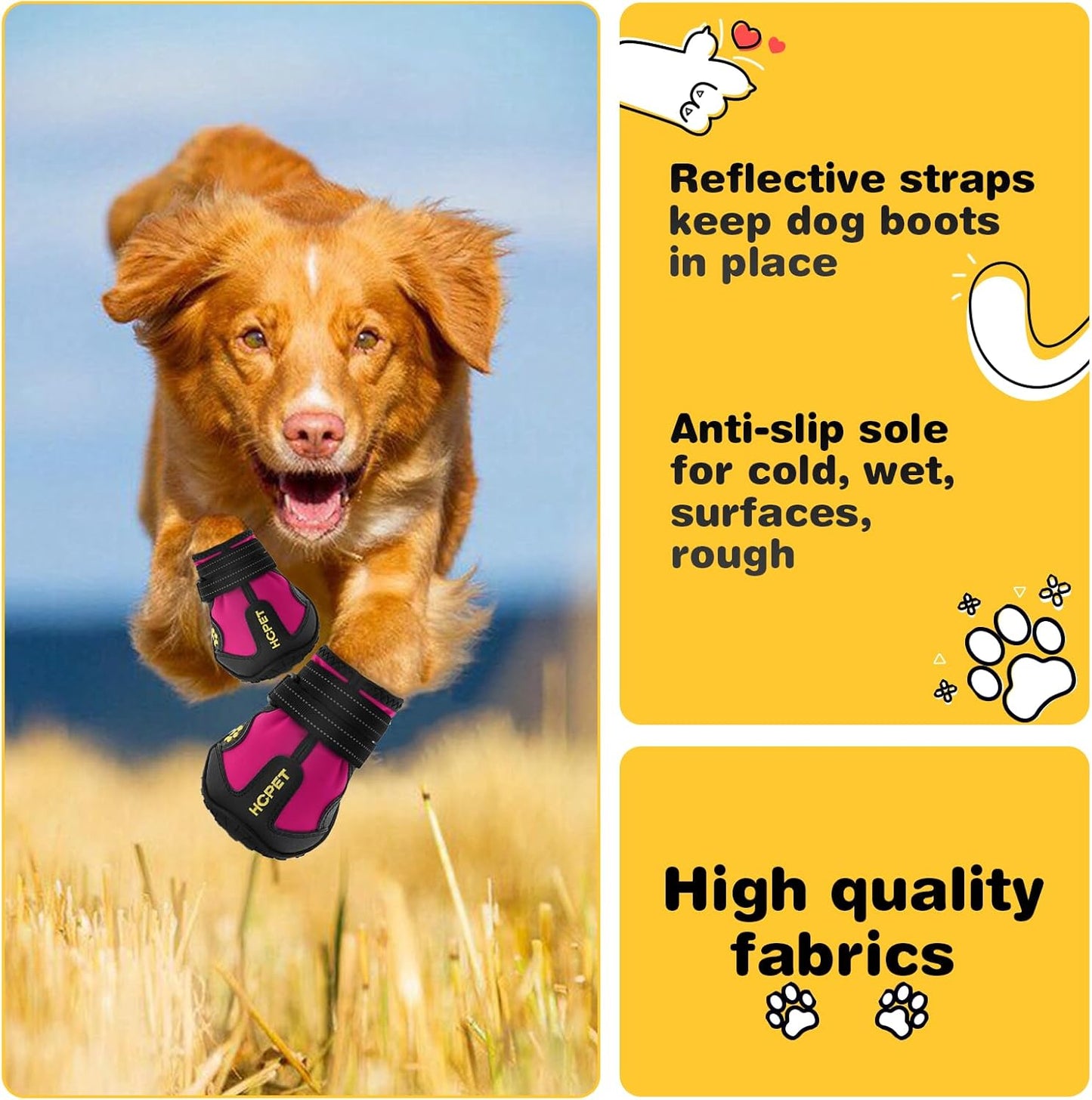Hcpet Dog Shoes, Dog Boots for Large Dogs, Waterproof Dog Booties Paw Protector for Summer Hot Pavement, Winter Snowy Day, Outdoor Walking, Indoor Hardfloors Anti Slip Sole Pink Size 8