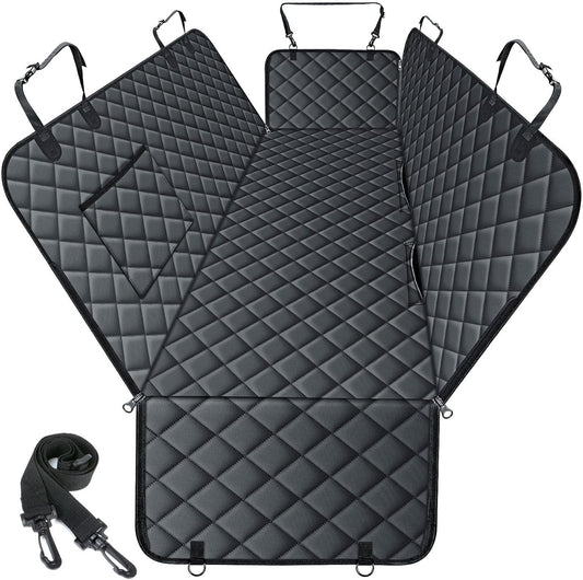 Waterproof Dog Car Seat Cover for Back Seat - Durable, Scratch Proof Pet Hammock with Nonslip Design & Storage Pockets, Fits Cars, SUVs, Trucks - L, Black