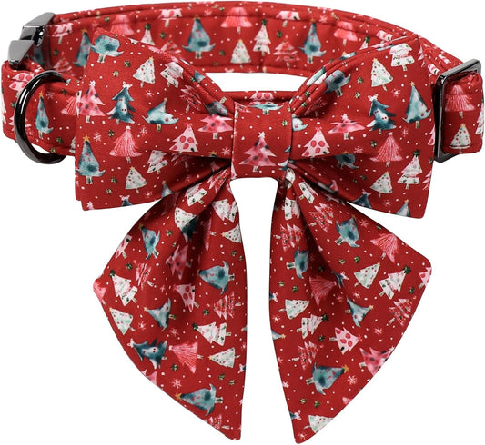 Lionet Paws Christmas Dog Collar with Sailor Bow, Cute Christmas Tree Red Dog Collar Bow Tie for Puppies and Cats, XS, Neck 8-12 inches
