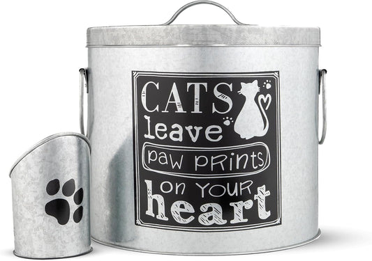 Silver 20lb Cat Food Storage with Scoop | Pet Container for food that can fit in the pantry | Modern Beautiful Cat Pet Food Storage Container