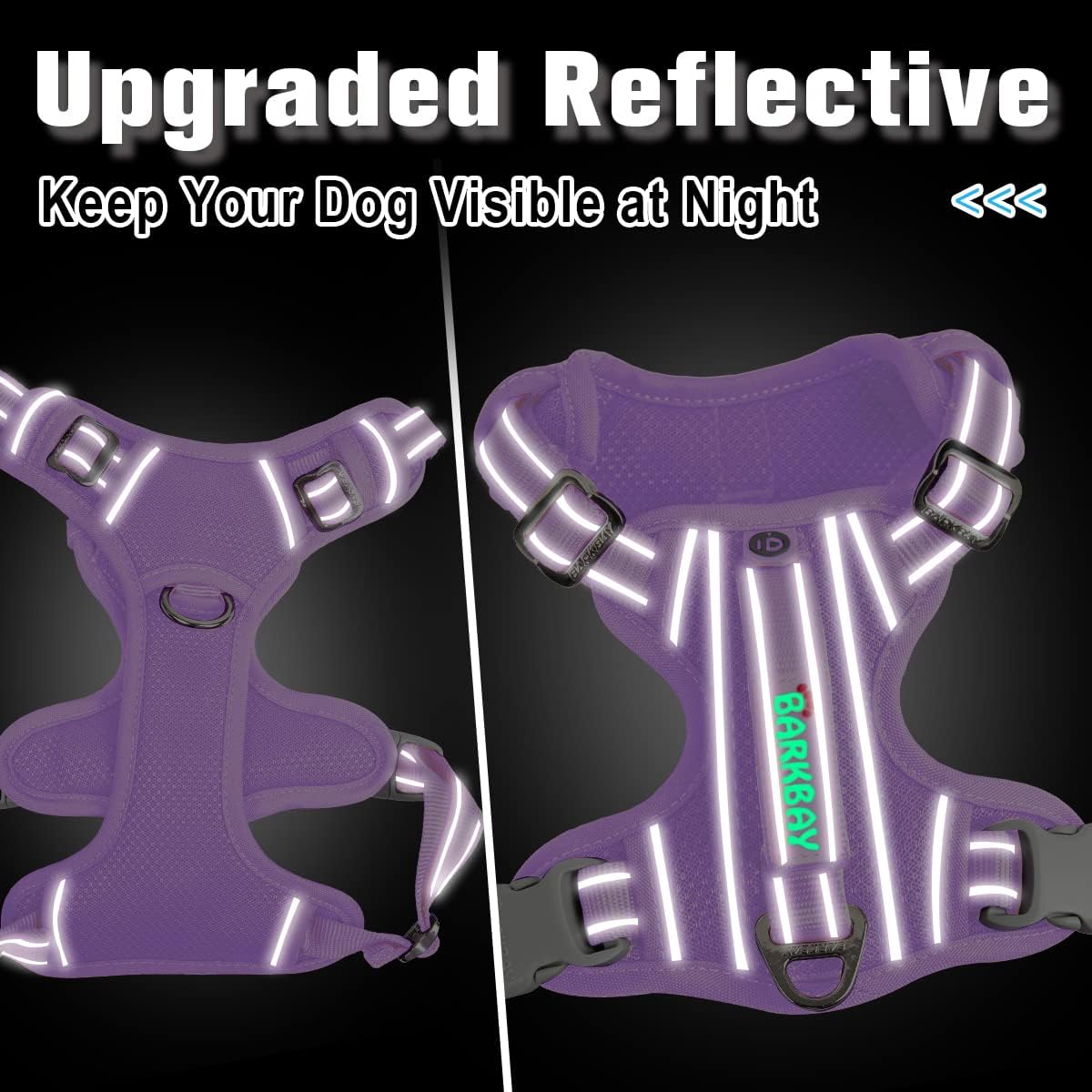 BARKBAY Dog Harness No Pull with ID Tag Pocket - Heavy Duty, Reflective, Easy Control for Large Dogs(Violet Purple,L)