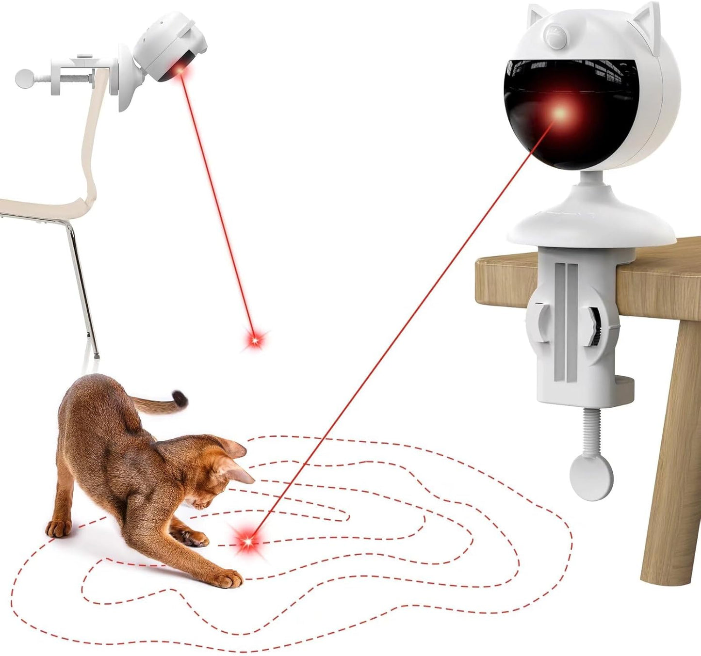 Potaroma Smart Sensor Cat Laser Toys Interactive, Motion Activated Truly Random Trjajectory, Clamp Design, Automatic Chargeable Kitten Toy Indoor Exercise, Cream White