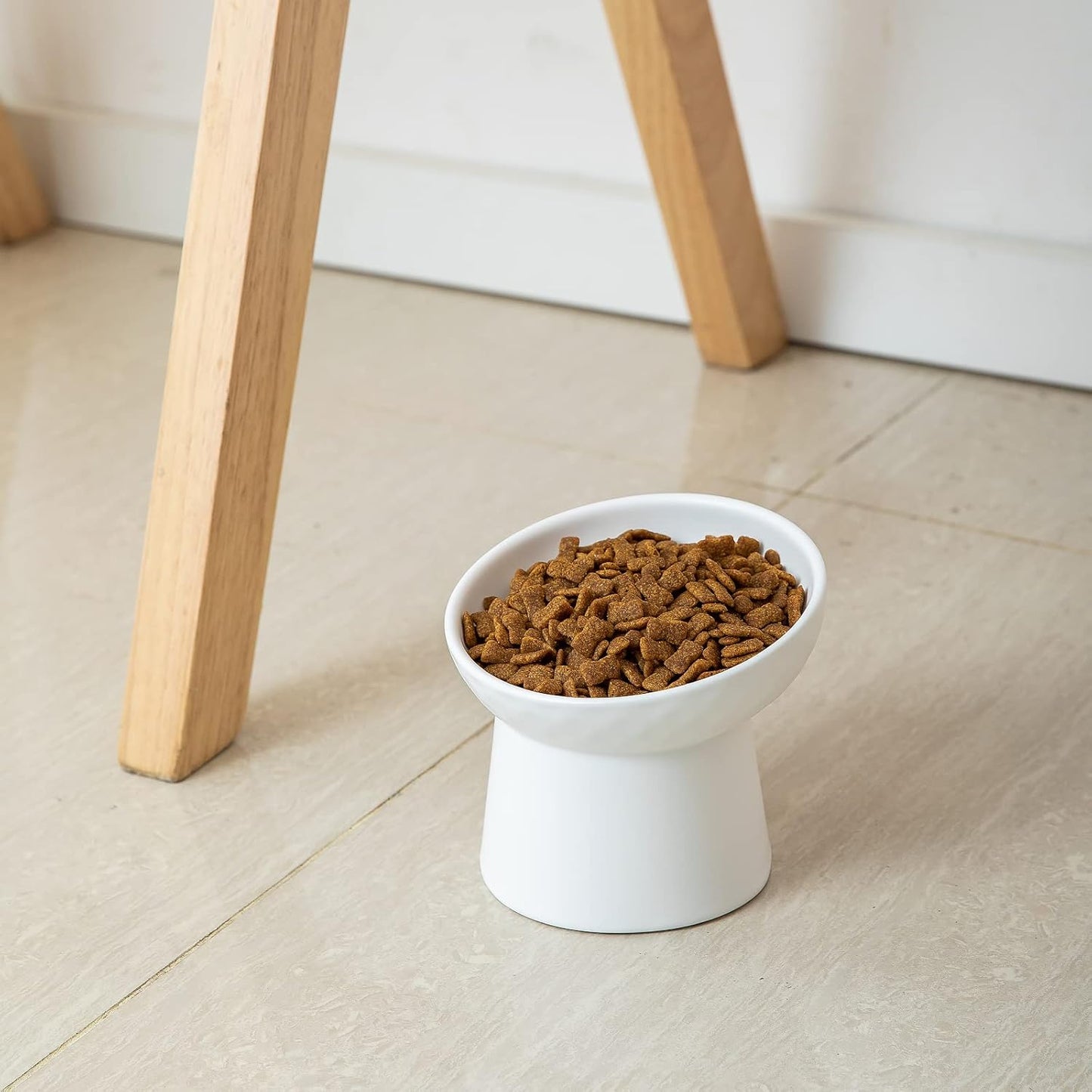 Ceramic Raised Cat Bowls, Elevated Tilted Cat Food and Water Bowls Set, Porcelain Stress Free Pet Feeder Dish for Cats and Small Dogs, Dishwasher and Microwave Safe, Set of 2(White)