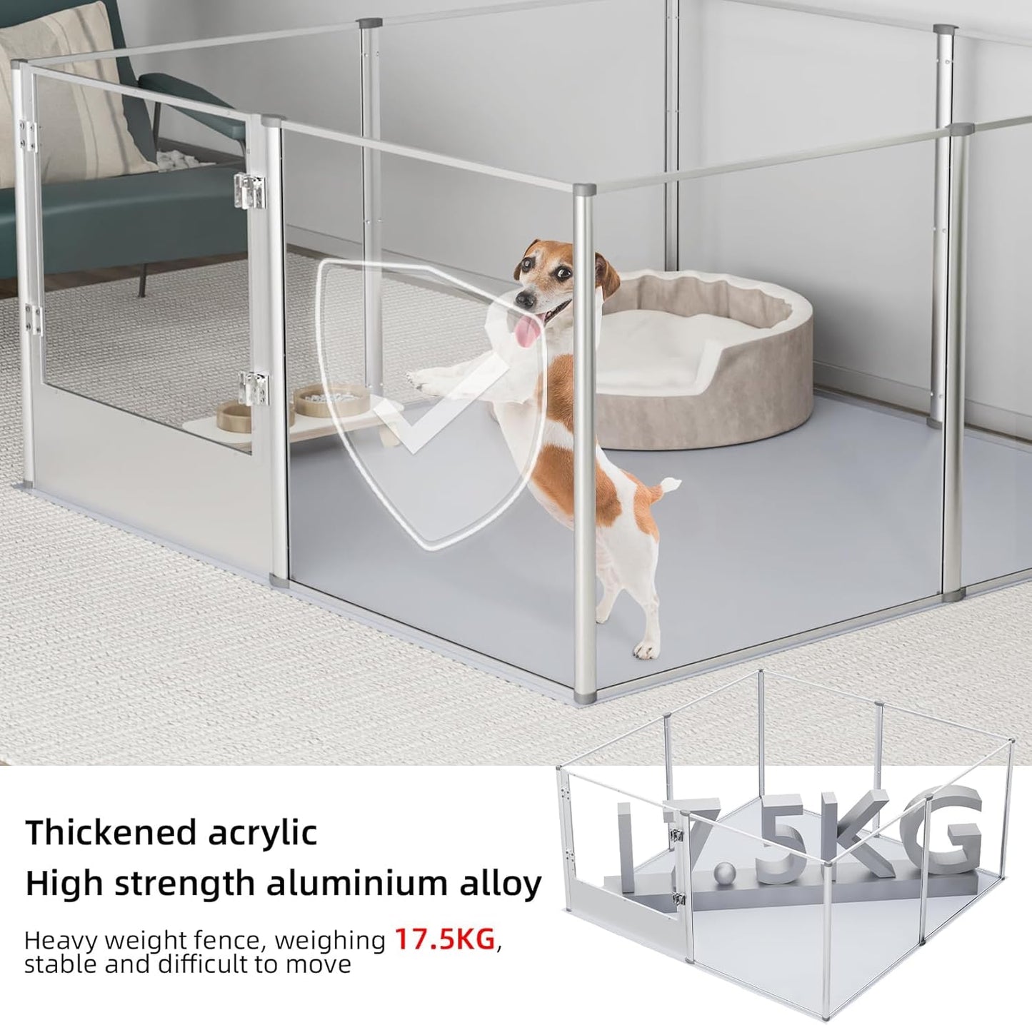Dog Clear Playpen Fence Kennel: Pet Indoor Heavy Duty Whelping Box Pen Cage with Waterproof whelping pad - Small Animal Acrylic Exercise Kennel Pen with Metal Frame for Cats Puppy Rabbits Guinea Pig