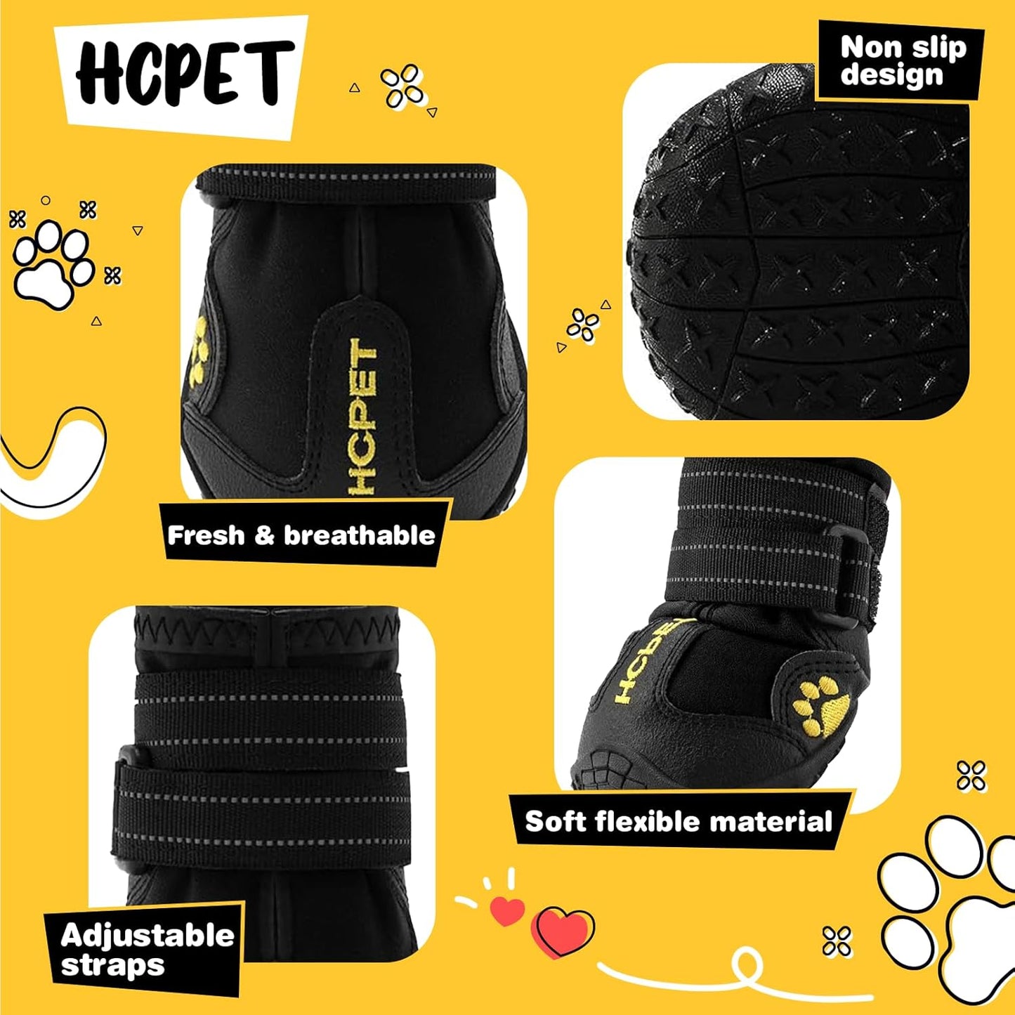 Hcpet Dog Shoes, Dog Boots for Small Dogs, Waterproof Medium Dog Booties Paw Protector for Summer Hot Pavement, Winter Snowy Day, Outdoor Walking, Indoor Hardfloors Anti Slip Sole Black Size 4