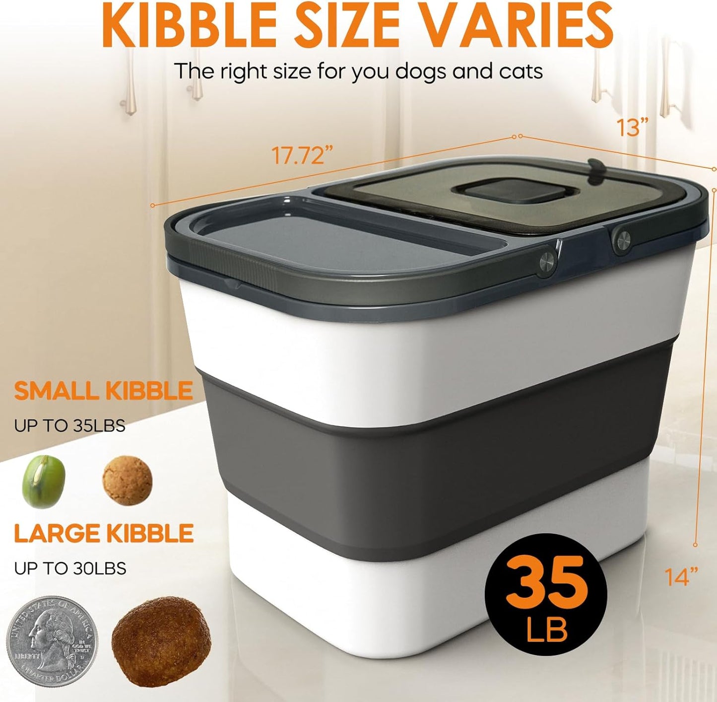 35lbs Dog Food Storage Container, Collapsible Dog Food Container, Wheels, Handle, Airtight Pet Food Storage Container, Scoop, 2L Small Dry Food Pail For Dog Cat Bird Food