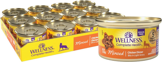 Wellness Complete Health Minced Adult Wet Cat Food, Natural, Protein-Rich, Grain Free, 3 Ounce , 24 Pack, (Chicken Entrée)