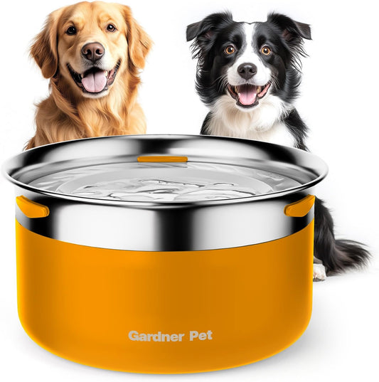 Gardner Pet Dog Bowls 1 Gallon (3.85L) Stainless Steel No Spill Dog Water Bowl, Slow Water Feeder Metal Bowls, Spill Proof Water Dispenser for Large Dogs, Promotes Healthy Hydration