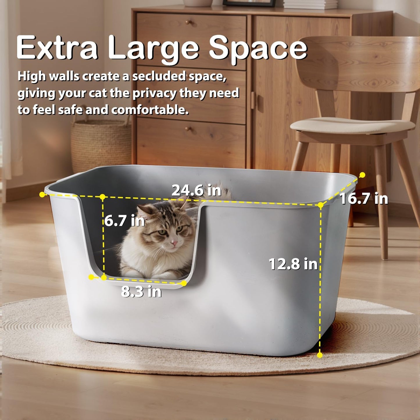 Extra Large Cat Litter Box with High Sides - Splash-Proof Design for Big Cats & Multi-Cat Homes, 24.6in x 16.7in x 12.8in (Green)