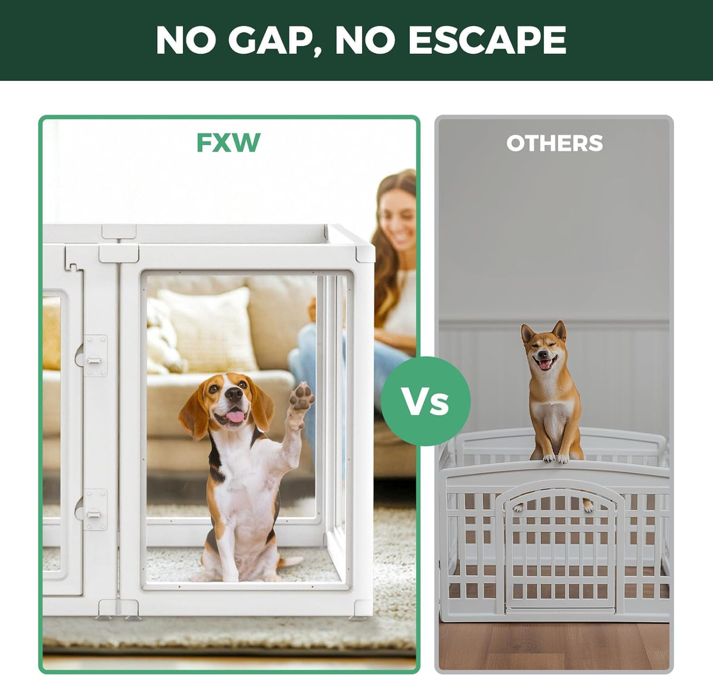 FXW AuraSpace Acrylic Indoor Unleashed Dog Playpen for Medium Dogs, 35 Inch, 8 Panels, White