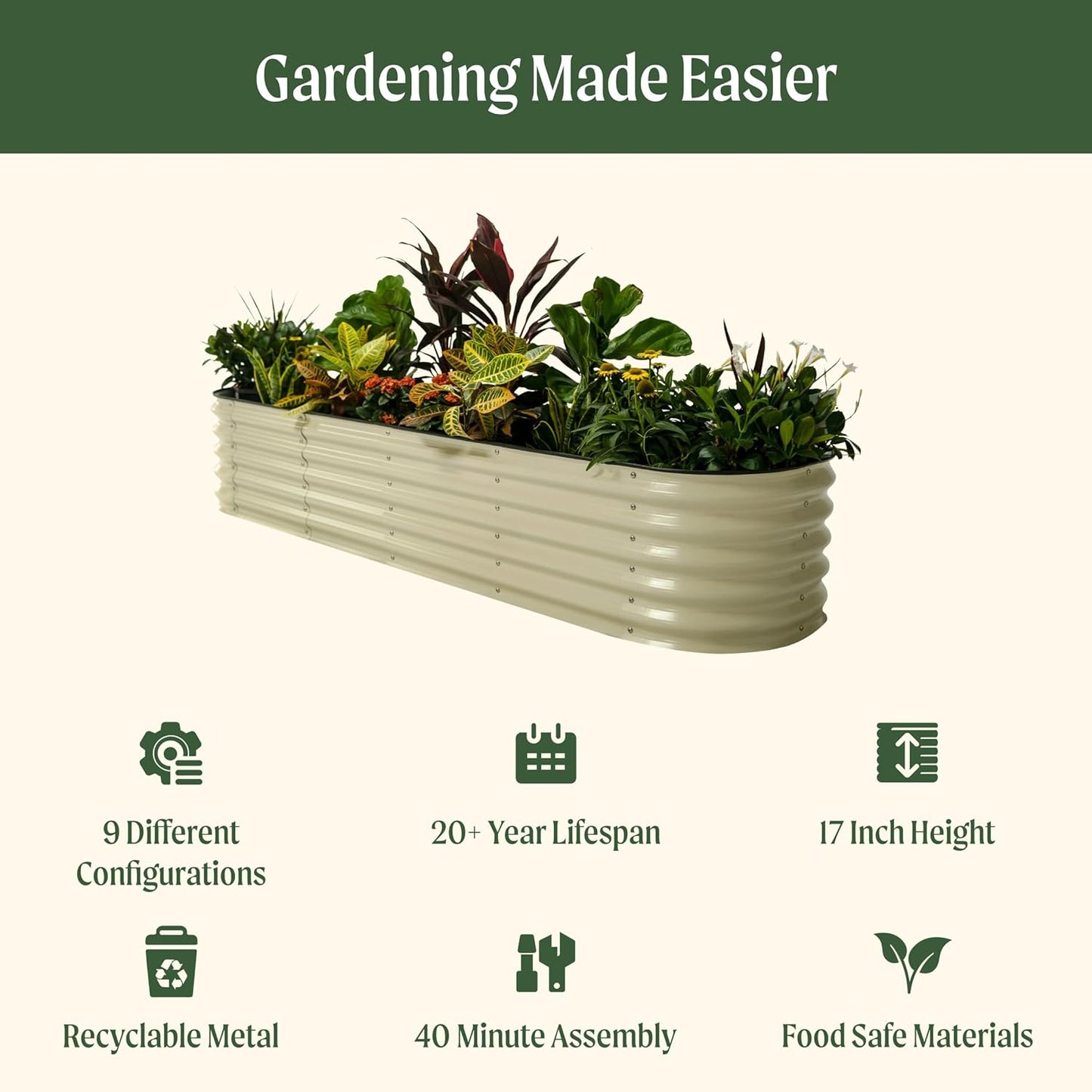 Vego garden Raised Garden Bed Kits, 17" Tall 9 in 1 8ft X 2ft Metal Raised Planter Bed for Vegetables Flowers Ground Planter Box-British Green