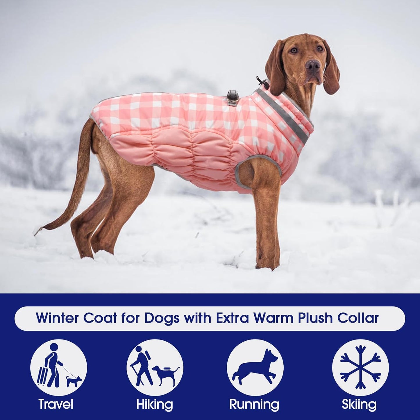 FUAMEY Dog Coat for Small Dogs,Waterproof Dog Winter Jacket with Harness Built in Puppy Cold Weather Coats Reflective Pet Vest with Zipper Warm Fleece Dogs Snowsuit Windproof Pink Plaid S