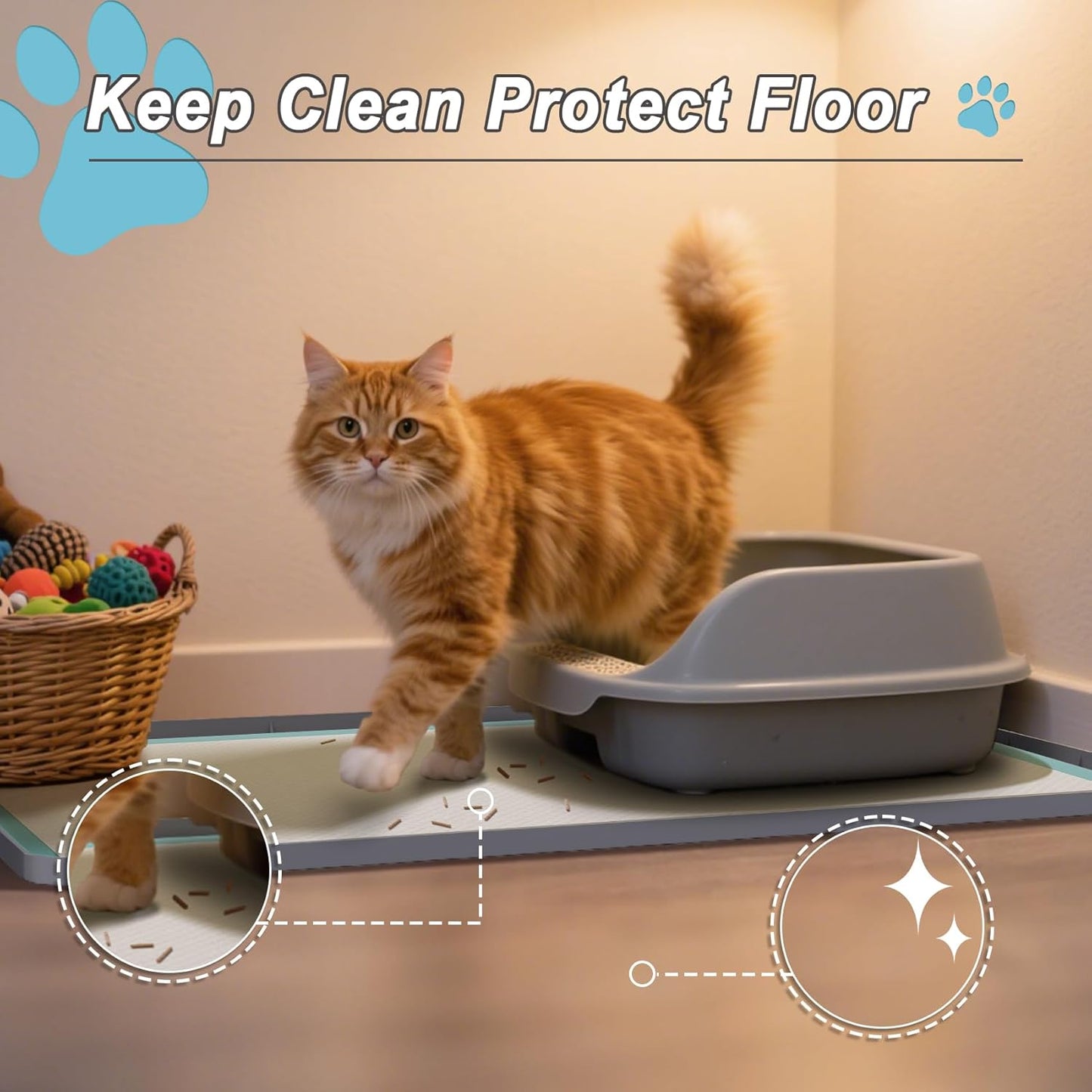 Pee Pad Tray Holder for Dogs, Extra Large Soft Silicone Pet Pad Holder 34" x 22" Pee Pads, Non-Slip High Edge for Leak-Proof Urine, Floor, Cat Litter Mat with 6 Clamps