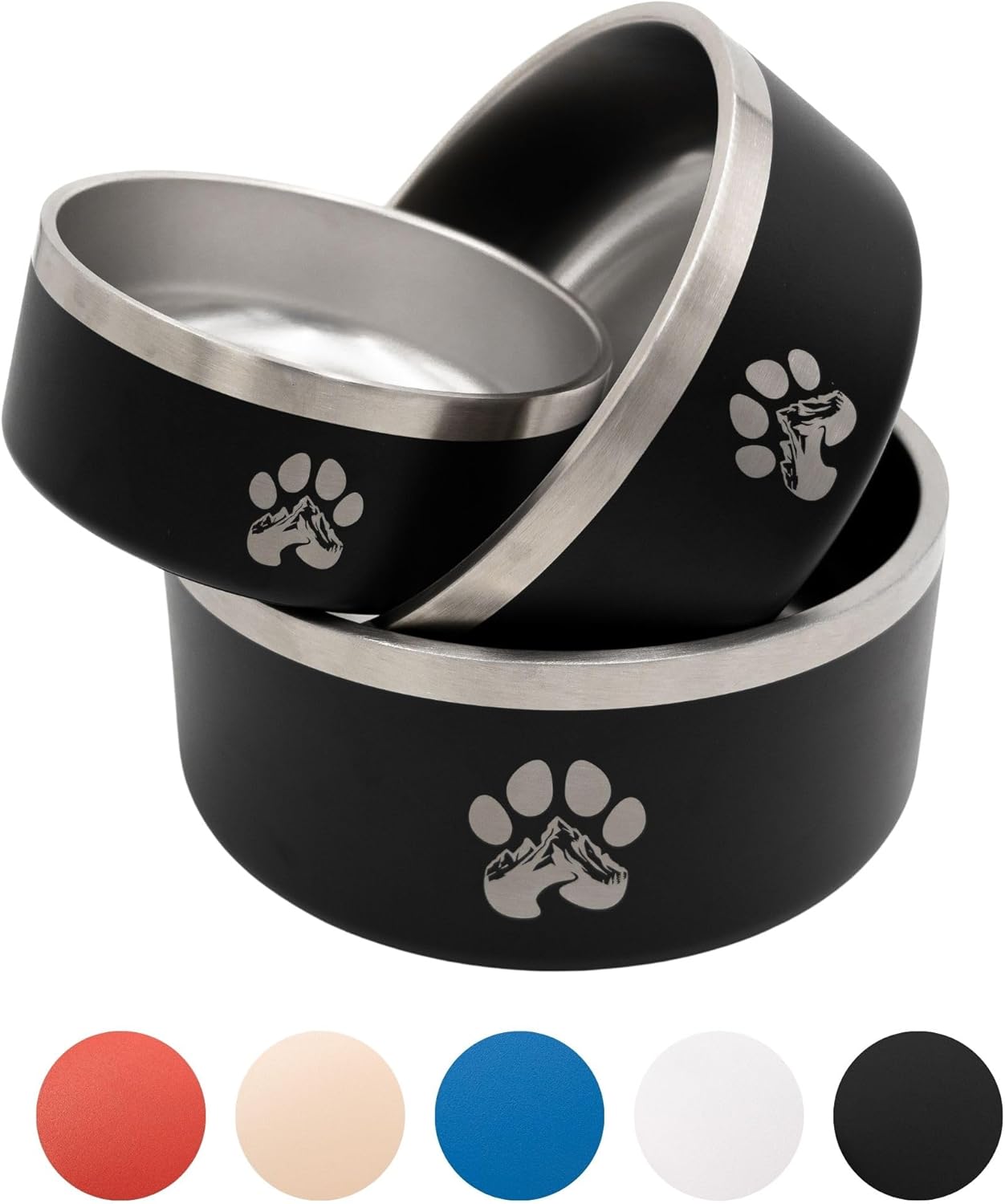 Stainless Steel Dog Bowl for Small-Large Dogs | Double Wall Insulated, Non-Slip Base Heavy Duty Water and Food Bowls for Dogs & Cats | Pet Safe BPA Free & Dishwasher Safe | 32 Oz - Black