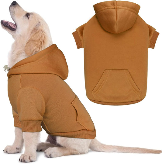 Dog Sweaters for Small Dogs Dog Hoodie Dog Sweater Solid Soft Brushed Fleece Dog Clothes Dog Hoodie Sweatshirt with Pocket(Coffee-S)
